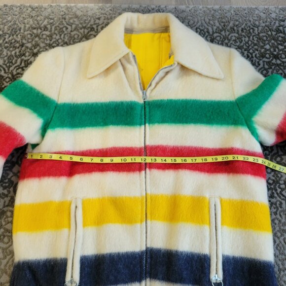 Vintage Hudson's Bay Company Blanket Pea Coat Striped Wool Reversible Jacket - Picture 7 of 9
